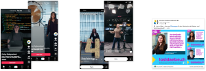Anwendungsbeispiele verschiedener Werbemassnahmen. TikTok Videos, LinkedIn Posts und Snapchat Videos